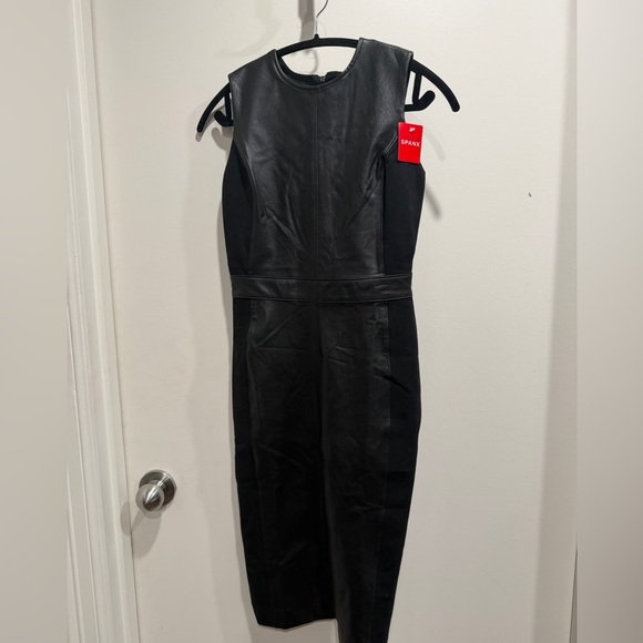 SPANX Dresses & Skirts - SPANX Black Faux Leather Panel Dress NWT